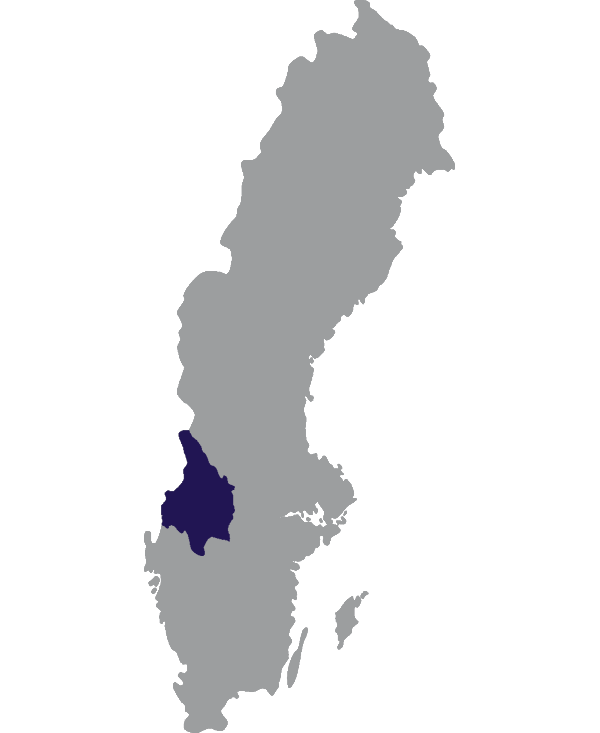 Landkaart Zweden grijs met provincie Värmland donkerblauw op transparante achtergrond - 600 * 733 pixels